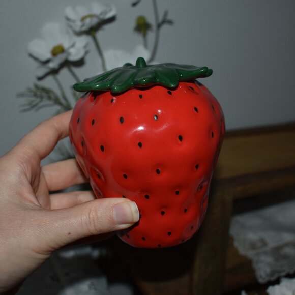 Cottagecore Ceramic Red Strawberry Jar Spring Country Farmhouse Kitchen Decor - Picture 2 of 10